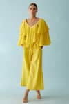 Buy_Nikasha_Yellow Cheesecloth Plain Embroidered Wide Leg Pant _at_Aza_Fashions