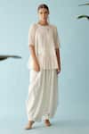 Buy_Nikasha_Cream Handwoven Jamdani And Cotton Round High Low Top _at_Aza_Fashions