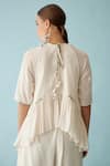 Shop_Nikasha_Cream Handwoven Jamdani And Cotton Round High Low Top _at_Aza_Fashions