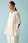 Buy_Nikasha_Cream Handwoven Jamdani And Cotton Round High Low Top _Online_at_Aza_Fashions