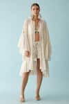 Buy_Nikasha_Cream Handwoven Jamdani Round Neck Cascading Flared Sleeves Cape _at_Aza_Fashions