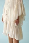 Nikasha_Cream Handwoven Jamdani Round Neck Cascading Flared Sleeves Cape _at_Aza_Fashions