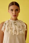 Shop_Nikasha_Cream Frond Print Fringe Tassel Necklace _at_Aza_Fashions