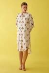 Nikasha_Off White Cotton Embroidery Collared Chilli Print Shirt Dress _Online_at_Aza_Fashions