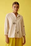 Nikasha_Cream Poplin Applique Collared Chilli Embroidered Top _Online_at_Aza_Fashions