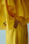 Shop Nikasha Yellow Cotton Embroidery V-neck Hand Chilies Applique Top And Pant Set Online at Aza Fashions Shop_Nikasha_Yellow Cotton Embroidery V-neck Hand Chilies Applique Top And Pant Set _Online_at_Aza_Fashions
