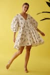 Buy_Nikasha_Off White Poplin Embroidered Banana Tree V Hand Painted Chili Print Tier Dress _Online_at_Aza_Fashions