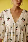 Nikasha_Off White Poplin Embroidered Banana Tree V Hand Painted Chili Print Tier Dress _at_Aza_Fashions