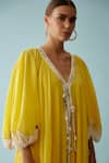 Nikasha_Yellow 100% Cotton Print Fronds V Neck Braided Tassel Maxi Dress _Online_at_Aza_Fashions