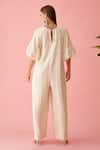 Shop_Nikasha_Cream Double Cloth Fabric And Cotton Applique Banana Tree Fringe Neckline Jumpsuit _at_Aza_Fashions