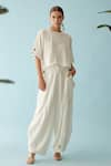 Buy_Nikasha_Off White Cotton Textured Gauze Baggy Pant _at_Aza_Fashions