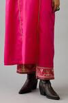 KORA_Fuchsia Silk Embroidered Thread V Neck Yoke Kurta And Pant Set  _Online_at_Aza_Fashions