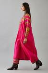 Shop_KORA_Fuchsia Silk Embroidered Thread V Neck Yoke Kurta And Pant Set  _Online_at_Aza_Fashions