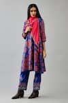 Buy_Kora_Blue Kurta And Pant Silk Embroidered Floral Notched A-line Set  _at_Aza_Fashions