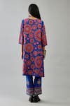 Shop_Kora_Blue Kurta And Pant Silk Embroidered Floral Notched A-line Set  _at_Aza_Fashions
