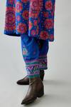 Kora_Blue Kurta And Pant Silk Embroidered Floral Notched A-line Set  _Online_at_Aza_Fashions