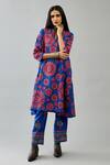 Buy_Kora_Blue Kurta And Pant Silk Embroidered Floral Notched A-line Set  _Online_at_Aza_Fashions