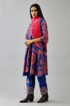 Shop_Kora_Blue Kurta And Pant Silk Embroidered Floral Notched A-line Set  _Online_at_Aza_Fashions