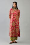 KORA_Fuchsia Kurta And Pant Silk Embroidered Floral Sequins Straight Set  _Online_at_Aza_Fashions