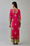 Shop_KORA_Fuchsia Kurta And Pant Silk Embroidered Floral Round Straight Set  _at_Aza_Fashions