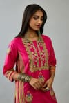 Buy_KORA_Fuchsia Kurta And Pant Silk Embroidered Floral Round Straight Set  _Online_at_Aza_Fashions