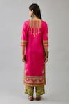 Shop_KORA_Fuchsia Kurta And Pant Silk Thread Embroidered Round Floral Set  _at_Aza_Fashions