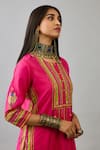 Buy_KORA_Fuchsia Kurta And Pant Silk Thread Embroidered Round Floral Set  _Online_at_Aza_Fashions