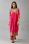 Buy_KORA_Fuchsia Silk Thread Embroidered V-neck Anarkali With Pant  _at_Aza_Fashions