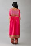 Shop_KORA_Fuchsia Silk Thread Embroidered V-neck Anarkali With Pant  _at_Aza_Fashions