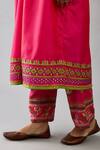 KORA_Fuchsia Silk Thread Embroidered V-neck Anarkali With Pant  _at_Aza_Fashions