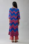 Shop_Kora_Blue Kurta And Pant Silk Thread Embroidered Notched Chevron Set  _at_Aza_Fashions