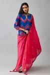 Shop_Kora_Blue Kurta And Pant Silk Thread Embroidered Notched Chevron Set  _Online_at_Aza_Fashions
