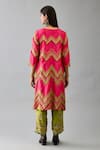 Shop_KORA_Fuchsia Kurta And Pant Silk Thread Embroidered Notched Chevron Set  _at_Aza_Fashions