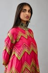 Buy_KORA_Fuchsia Kurta And Pant Silk Thread Embroidered Notched Chevron Set  _Online_at_Aza_Fashions