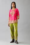 Buy_KORA_Fuchsia Silk Thread Embroidered Round Cutwork Short Kurta With Pant  _at_Aza_Fashions