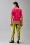 Shop_KORA_Fuchsia Silk Thread Embroidered Round Cutwork Short Kurta With Pant  _at_Aza_Fashions