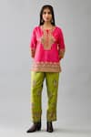 KORA_Fuchsia Silk Thread Embroidered Round Cutwork Short Kurta With Pant  _Online_at_Aza_Fashions