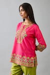 Shop_KORA_Fuchsia Silk Thread Embroidered Round Cutwork Short Kurta With Pant  _Online_at_Aza_Fashions