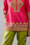 KORA_Fuchsia Silk Thread Embroidered Round Cutwork Short Kurta With Pant  _at_Aza_Fashions