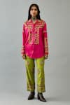 Buy_KORA_Fuchsia Silk Thread Embroidered Shirt Collar Cutwork With Pant  _at_Aza_Fashions