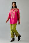 Shop_KORA_Fuchsia Silk Thread Embroidered Shirt Collar Cutwork With Pant  _Online_at_Aza_Fashions