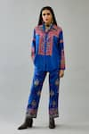 Buy_KORA_Blue Silk Thread Embroidered Shirt Collar With Pant  _at_Aza_Fashions