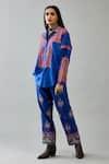 KORA_Blue Silk Thread Embroidered Shirt Collar With Pant  _Online_at_Aza_Fashions