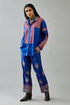 Buy_KORA_Blue Silk Thread Embroidered Shirt Collar With Pant  _Online_at_Aza_Fashions