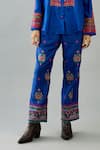 KORA_Blue Silk Thread Embroidered Shirt Collar With Pant  _at_Aza_Fashions