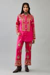 Buy_KORA_Fuchsia Silk Thread Embroidered Shirt Collar Geometric With Pant  _at_Aza_Fashions