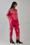 Shop_KORA_Fuchsia Silk Thread Embroidered Shirt Collar Geometric With Pant  _at_Aza_Fashions