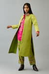 KORA_Green Silk Thread Embroidered Jacket Round Quilted Long Pant Set  _Online_at_Aza_Fashions