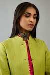 Shop_KORA_Green Silk Thread Embroidered Jacket Round Quilted Long Pant Set  _Online_at_Aza_Fashions