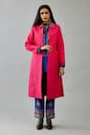 KORA_Pink Silk Thread Embroidered Jacket Round Quilted Long Pant Set  _Online_at_Aza_Fashions